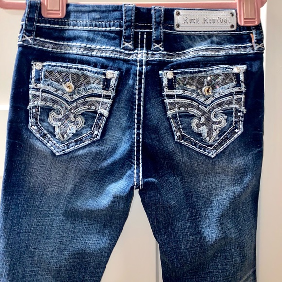 ROCK REVIVAL BELISS EASY STRAIGHT SEQUIN METALLIC STITCH FAUX FLAP JEANS 26 - Picture 2 of 9